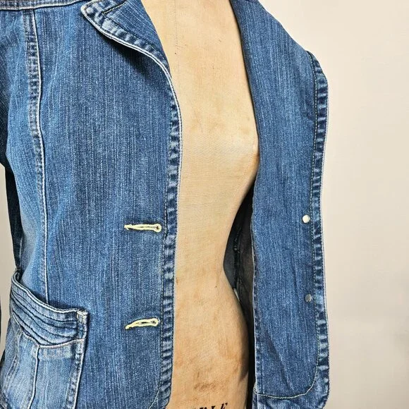 DKNY Jeans Y2K Industrial Chic Tailored Denim Blazer Jacket - Large - Picture 14 of 16